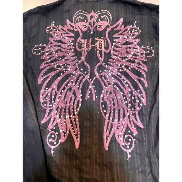 Harley Davidson Button Up Shirt Womens S Black Excellent Wing Rhinestone Logo - Picture 2 of 5